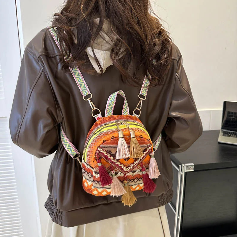 Trendy Bohemian Rucksack für Frauen – Kleine Crossbody Tasche für Reisen, Schule und Freizeit, Ideal für Teenager Mädchen