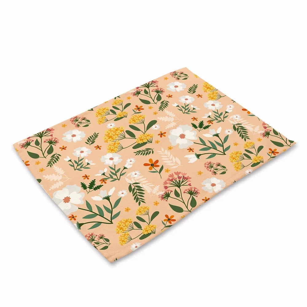 Boho Blumen Tischset – 4er Set, Baumwolle-Leinen, Boho Stil, Ideal für Esszimmer & Küche, 45x32cm