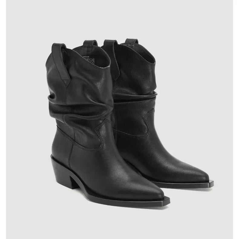 Pu Leder Chelsea Boots für Damen – Western-Inspired Mid-Calf Boots mit Chunky Heels für Herbst & Winter