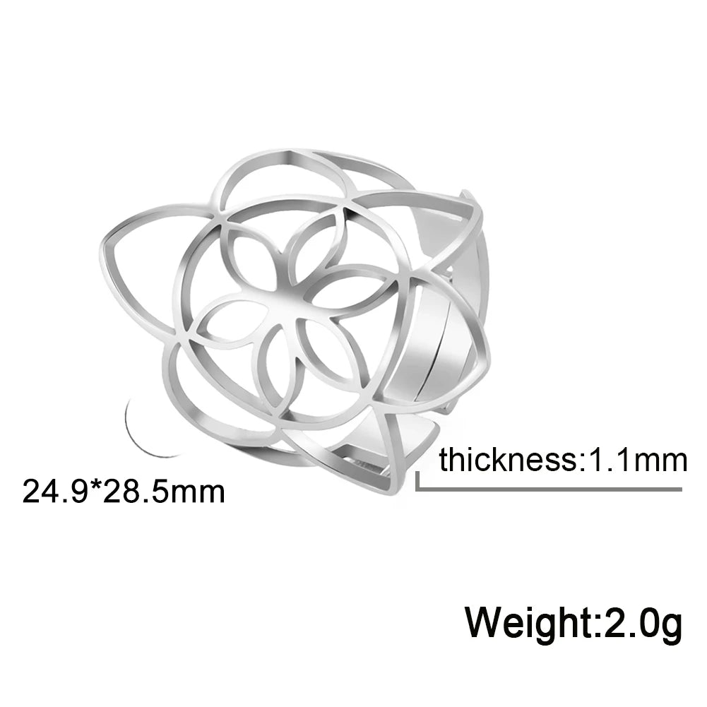 Unift Flower of Life Ring – Verstellbarer Edelstahlring für Damen und Herren | Vintage Geometrisches Design