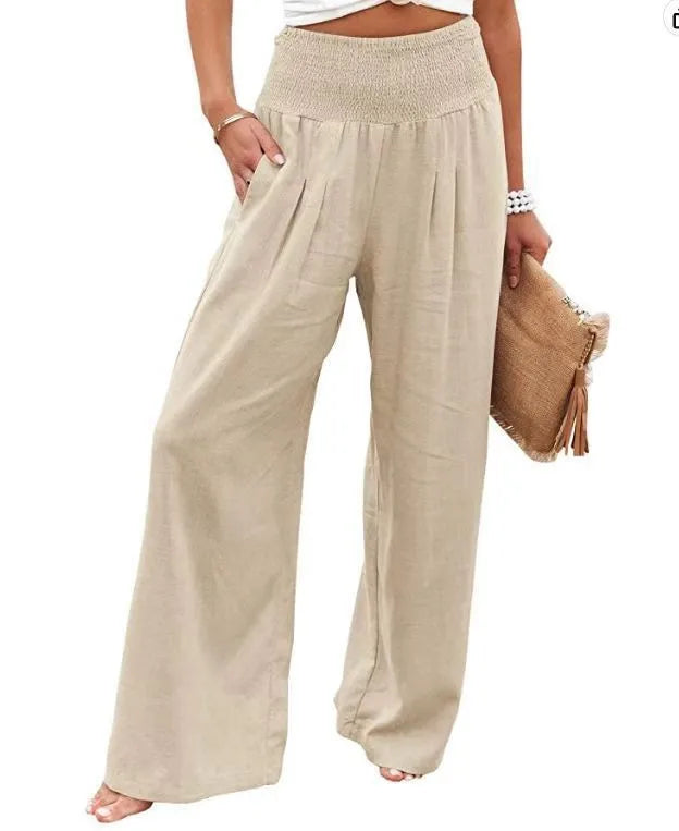 TEELYNN Casual High-Waist Wide Leg Pants für Damen – Bequeme Baumwoll-Leinen Hose im Boho-Stil, Ideal für den Sommer, in XXXL-Größe