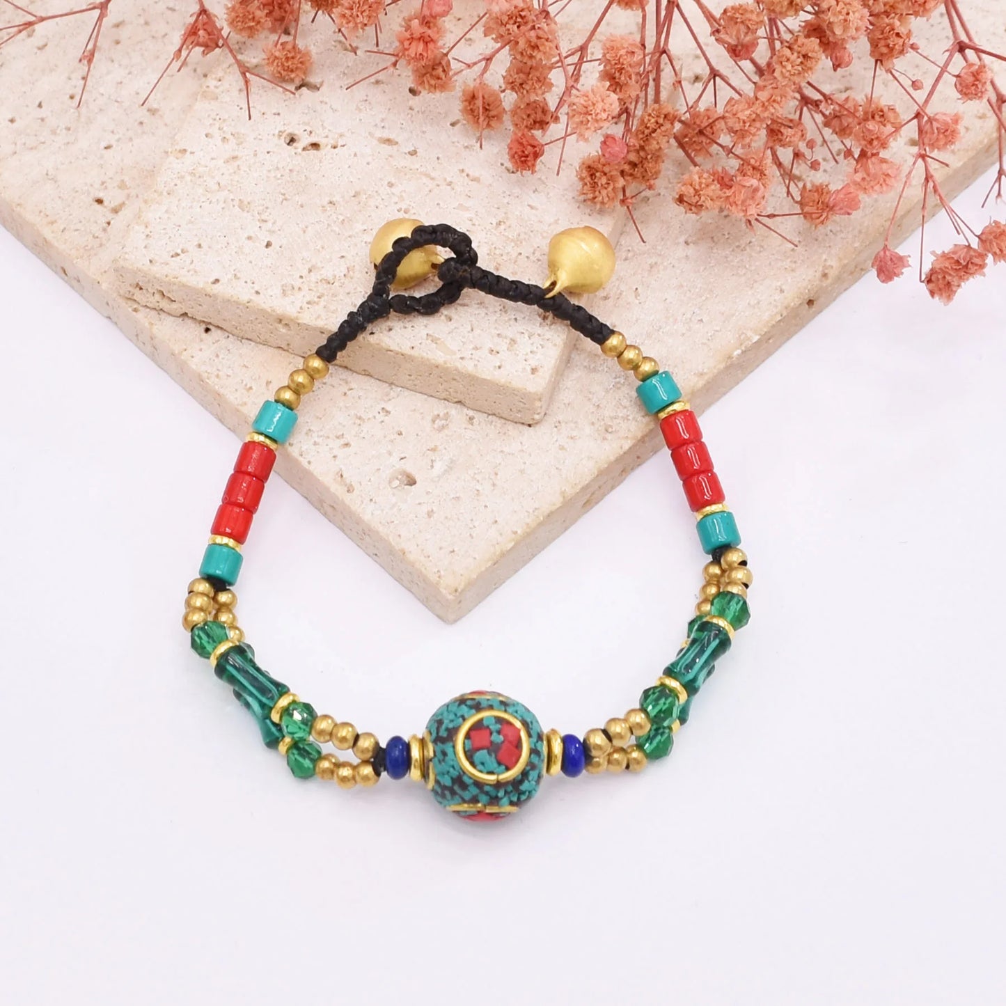Gypsy Tribal Tibetan Bracelet für Damen & Herren – Boho Vintage Silber Turquoise Elastisches Bangle – Afghanisches, Türkisches, Ethnisches Indisches Schmuckstück