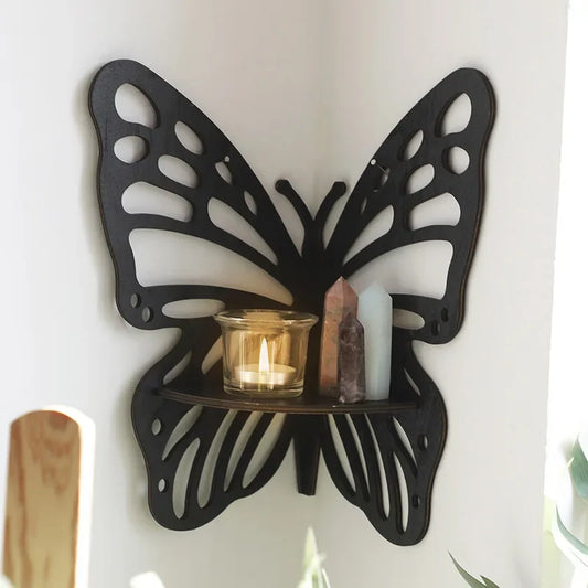 Boho Butterfly Wandregal – Holzregal zur Aufbewahrung und Dekoration für Schmuck und kleine Schätze