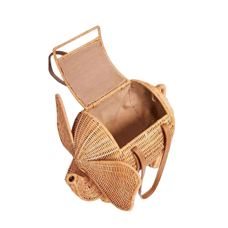 Große Kapazität Rattan Elefanten Handtasche – Handgewebte Umhängetasche für den Seaside-Urlaub