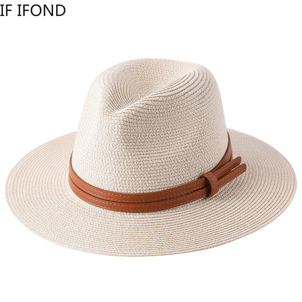 Panama Strohhut mit breiter Krempe – UV-Schutz Fedora für Damen und Herren, Größen 56-60 cm