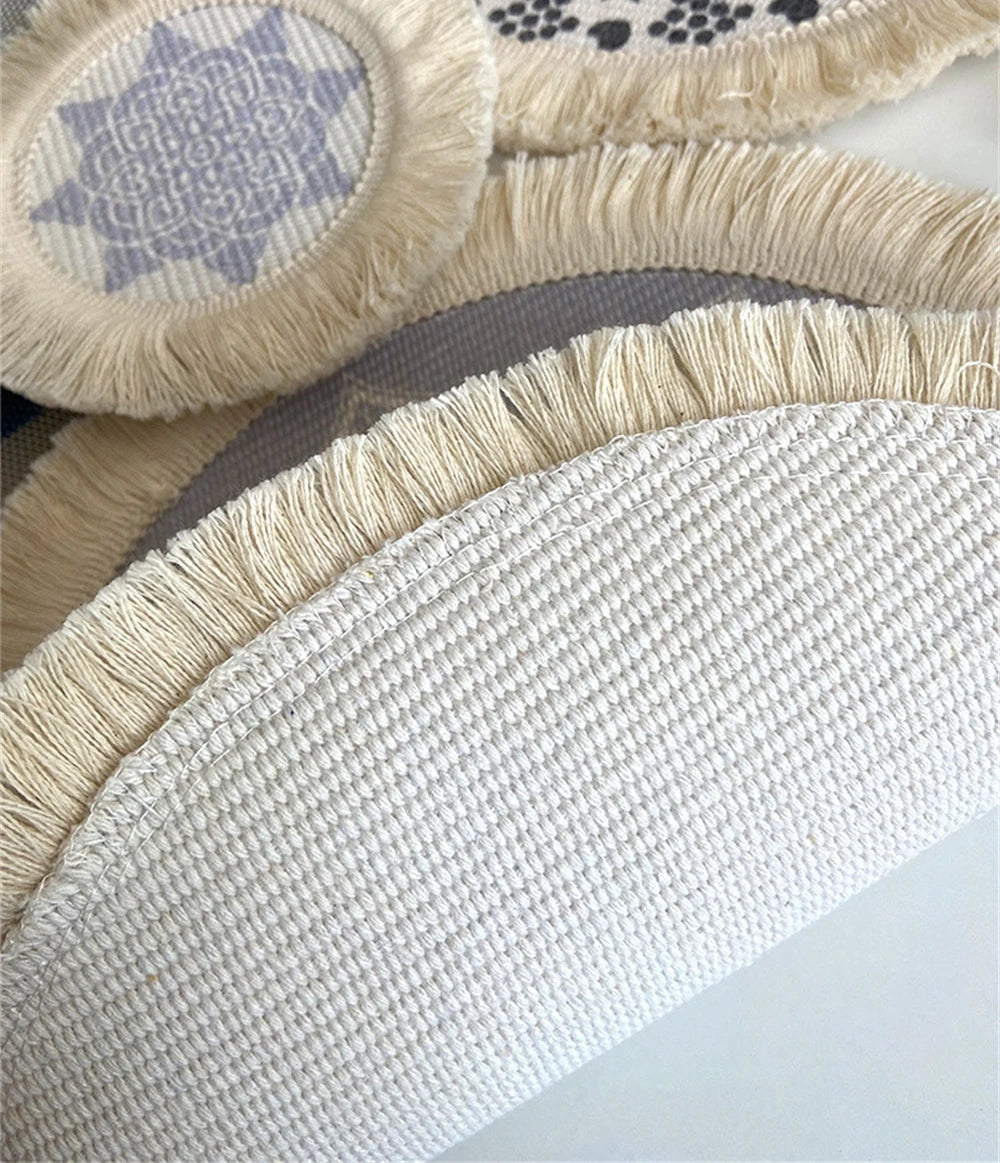 Boho Runde Tischmatte – Handgewebte Leinen-Tassel-Platzmatte mit Stickerei, Rutschfest, Isolierend, für Esszimmer und Küchen Dekoration