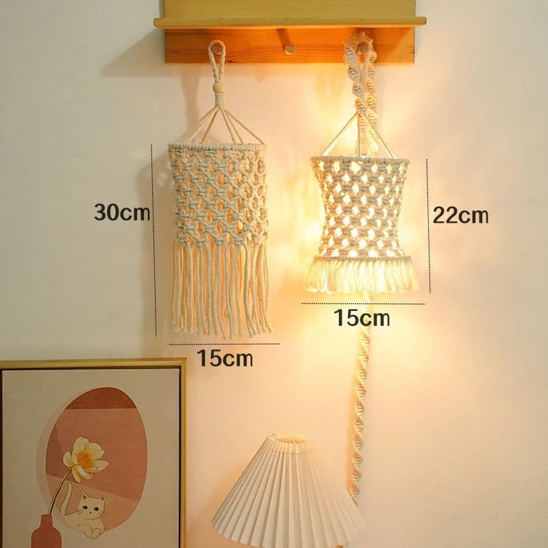Boho Makramee Lampenschirm – Handgewebter DIY LED Kronleuchter Lampenschirm für Wohnzimmer und Tischlampen