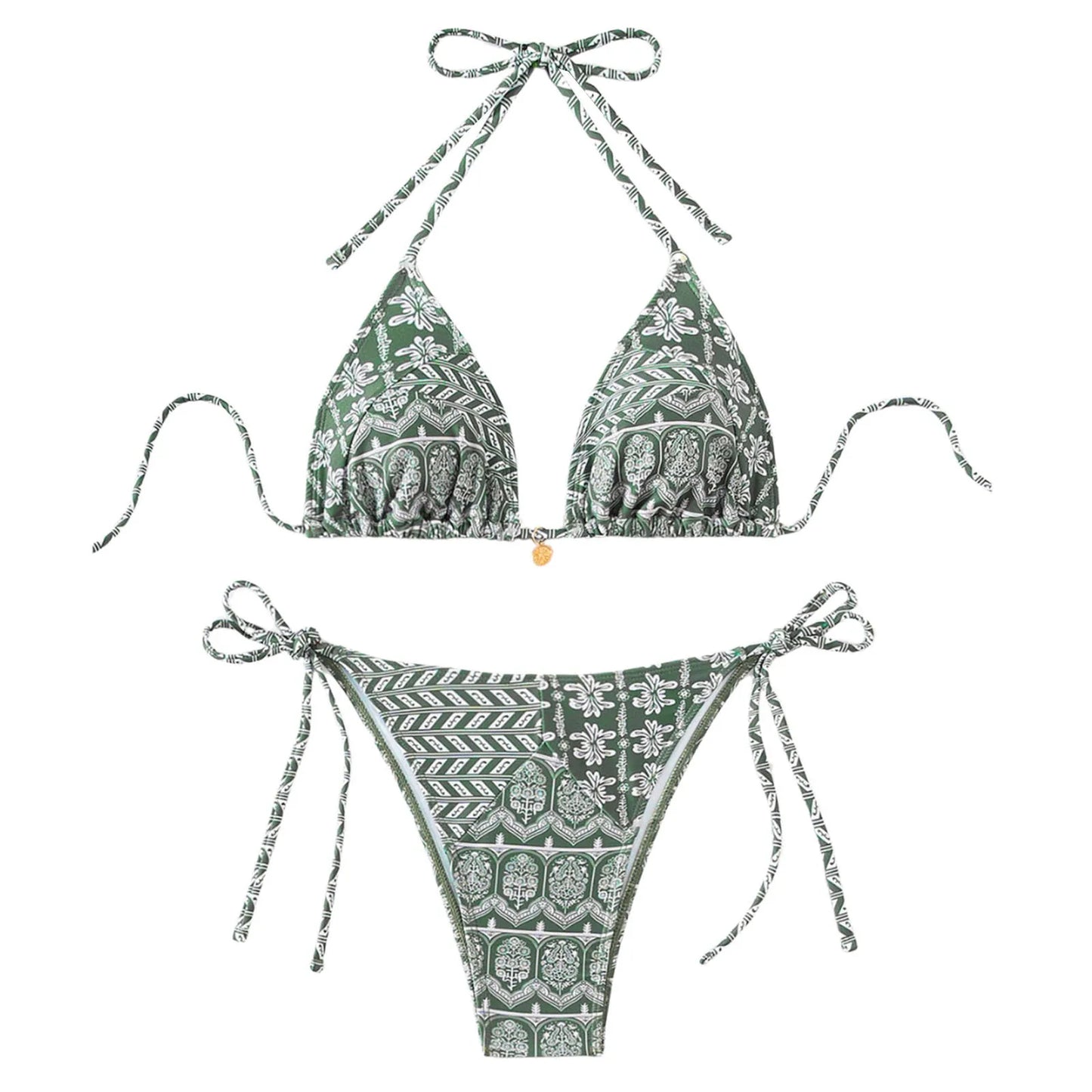 Elegantes Women's Bikini Set im Boho-Stil mit Floral Print – Sexy Triangle Bikinis mit Halterneck und Zweiteiligem Swimsuit