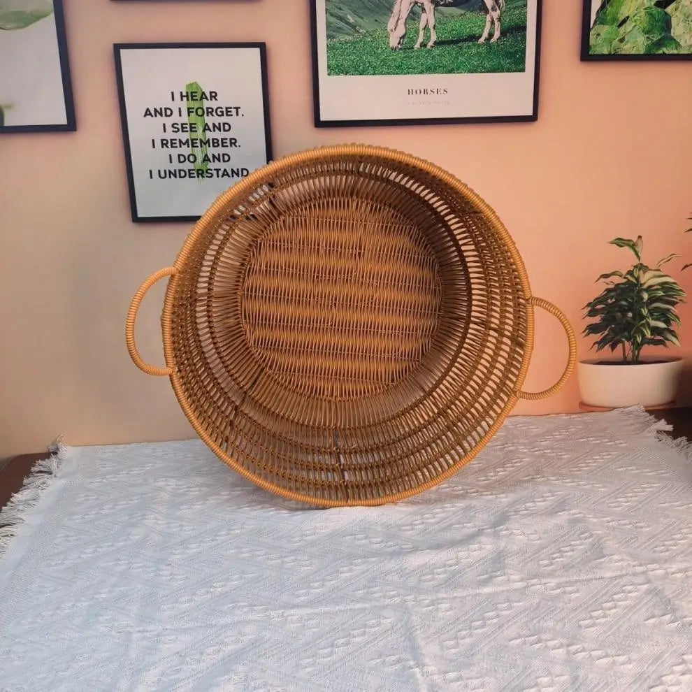 Handgefertigter PP Rattan Wäschekorb Groß - Wasserfest mit Griffen für Kleidung, Spielzeug und Badezimmer-Aufbewahrung