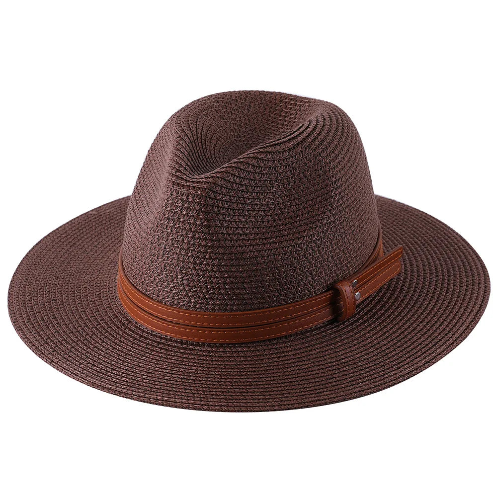 Panama Strohhut mit breiter Krempe – UV-Schutz Fedora für Damen und Herren, Größen 56-60 cm