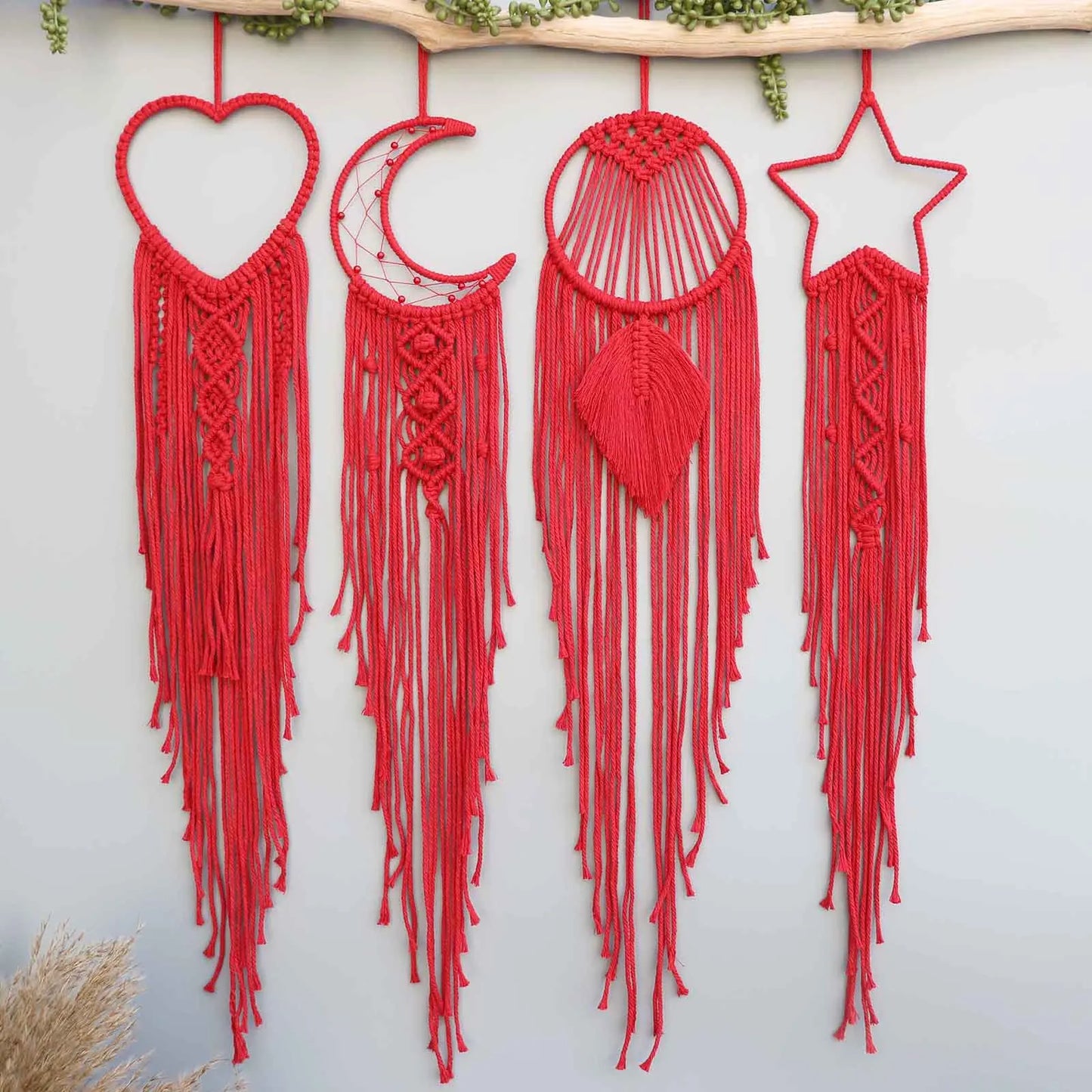 Macrame Traumfänger Wanddeko – Mond, Stern, Kreis & Herz – Boho Tapestry für Zuhause – Nordic Stil Geschenk