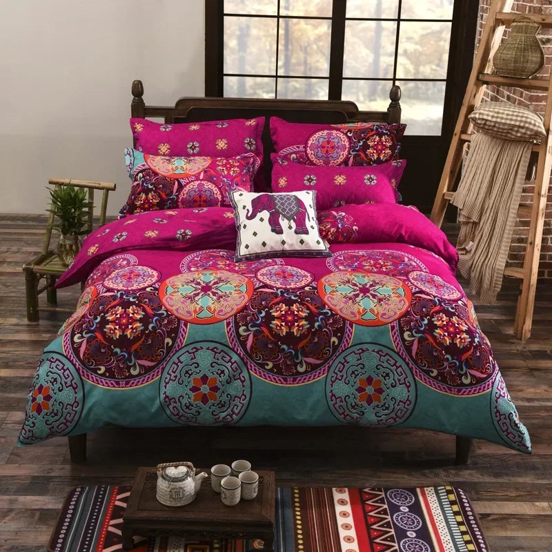 Boho Style Bettwäscheset – Mandala Blumenmuster Duvet Cover und Kissenbezüge in verschiedenen Größen