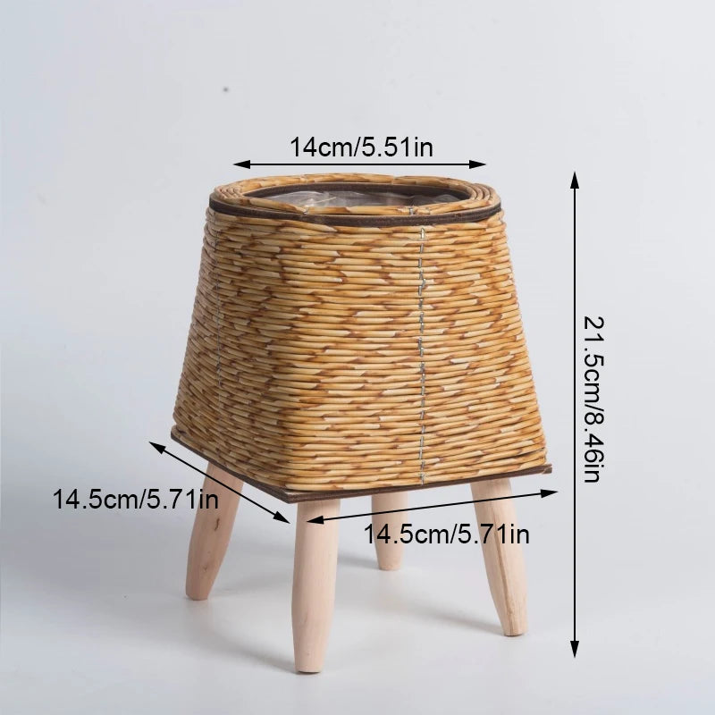 Boho Nordic Pflanzregal – Imitation Rattan Blumentopf mit Abnehmbaren Beinen und Woven Flower Basket