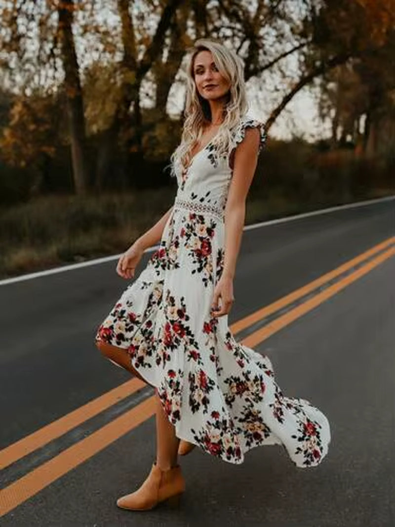 Elegantes Boho Maxi Kleid für den Sommer – Sexy Rückenausschnitt & Florales Design für Party und Strand