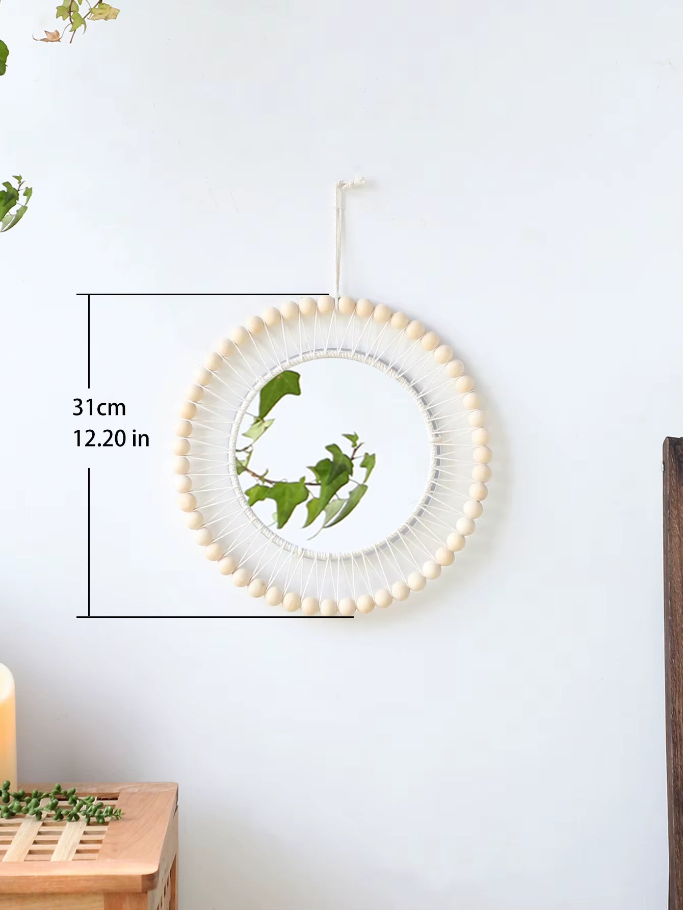 Handgefertigter Boho Wandspiegel – Macrame Weißes Blatt Design für Dein Zuhause