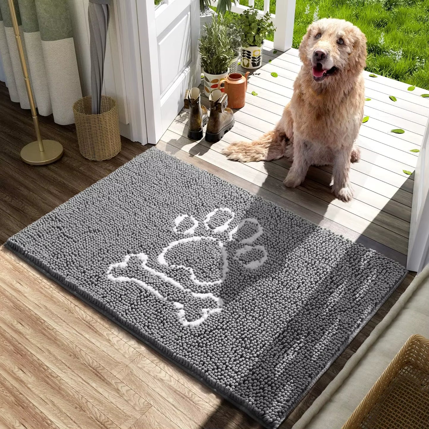 NOAHAS Chenille Indoor Door Mat Entryway Rug Super Absorbent Mud Mats for Dirty Dogs Paws & Muddy Shoes, Non Slip Floor Doormats